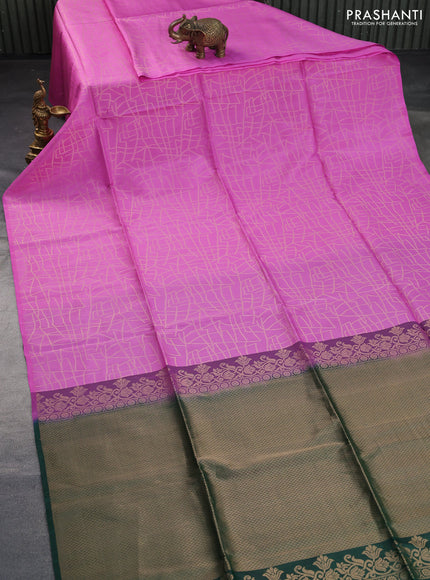 Kanchipuram soft silk saree light pink and dark green with allover zari woven brocade weaves in borderless style