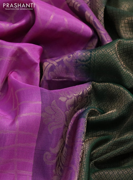 Kanchipuram soft silk saree light pink and dark green with allover zari woven brocade weaves in borderless style