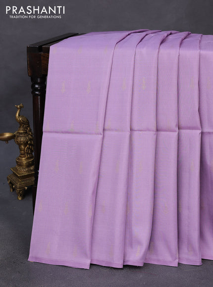 Kanchipuram soft silk saree lavender and pink with allover zari weaves in borderless style