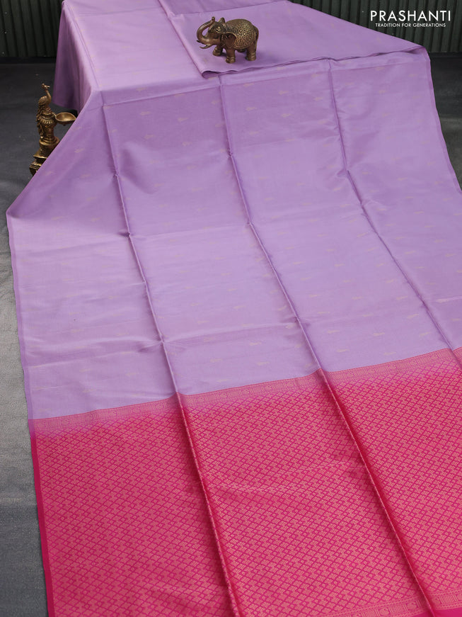 Kanchipuram soft silk saree lavender and pink with allover zari weaves in borderless style