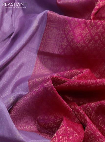 Kanchipuram soft silk saree lavender and pink with allover zari weaves in borderless style