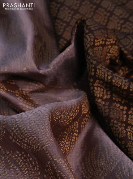 Kanchipuram soft silk saree pastel brown and coffee brown with allover zari woven brocade weaves and long zari woven border