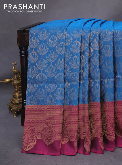 Kanchipuram soft silk saree cs blue and purple with allover zari woven brocade weaves and long zari woven border