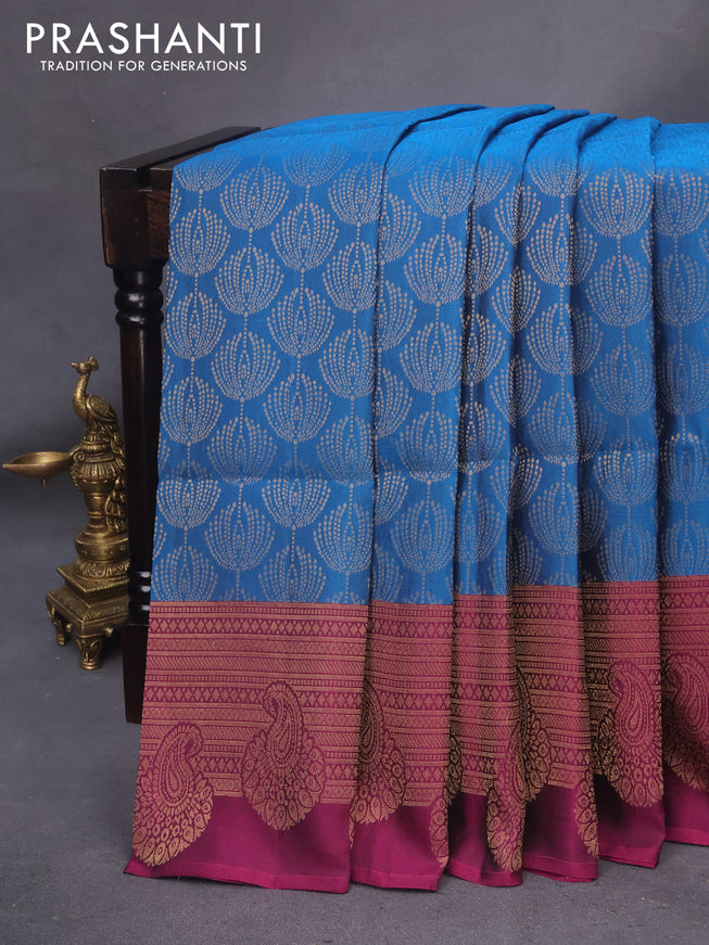 Kanchipuram soft silk saree cs blue and purple with allover zari woven brocade weaves and long zari woven border