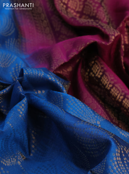 Kanchipuram soft silk saree cs blue and purple with allover zari woven brocade weaves and long zari woven border