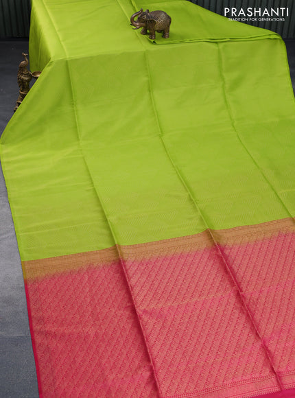 Kanchipuram soft silk saree light green and pink with allover zari woven brocade weaves in borderless style