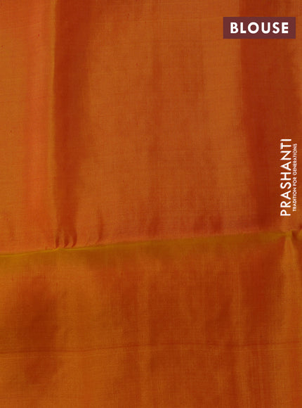 Kanchipuram soft silk saree red and mango yellow with allover zari weaves and zari woven border