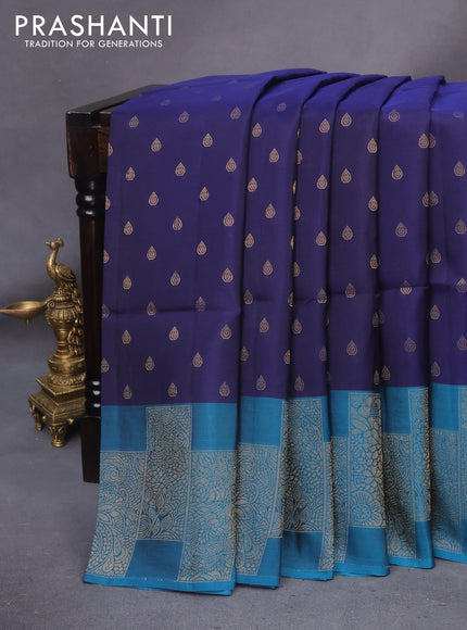 Kanchipuram soft silk saree blue and cs blue with zari woven buttas and zari woven border