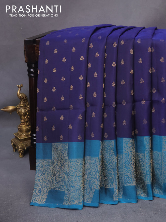 Kanchipuram soft silk saree blue and cs blue with zari woven buttas and zari woven border