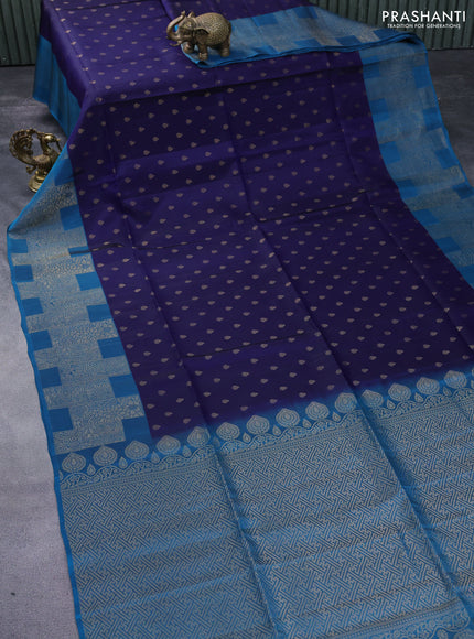 Kanchipuram soft silk saree blue and cs blue with zari woven buttas and zari woven border