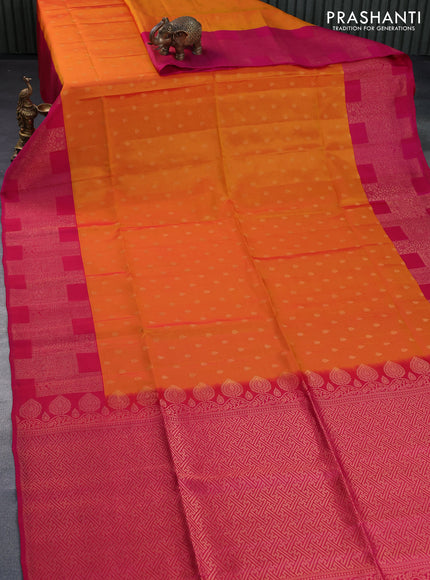 Kanchipuram soft silk saree dual shade of mustard and pink with zari woven buttas and zari woven border