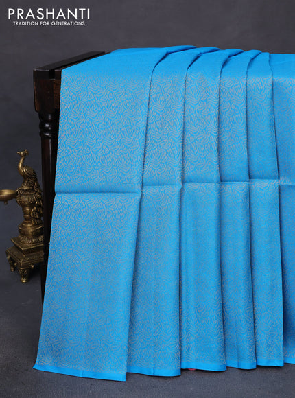 Kanchipuram soft silk saree cs blue and light pink with half and half style and long zari woven border