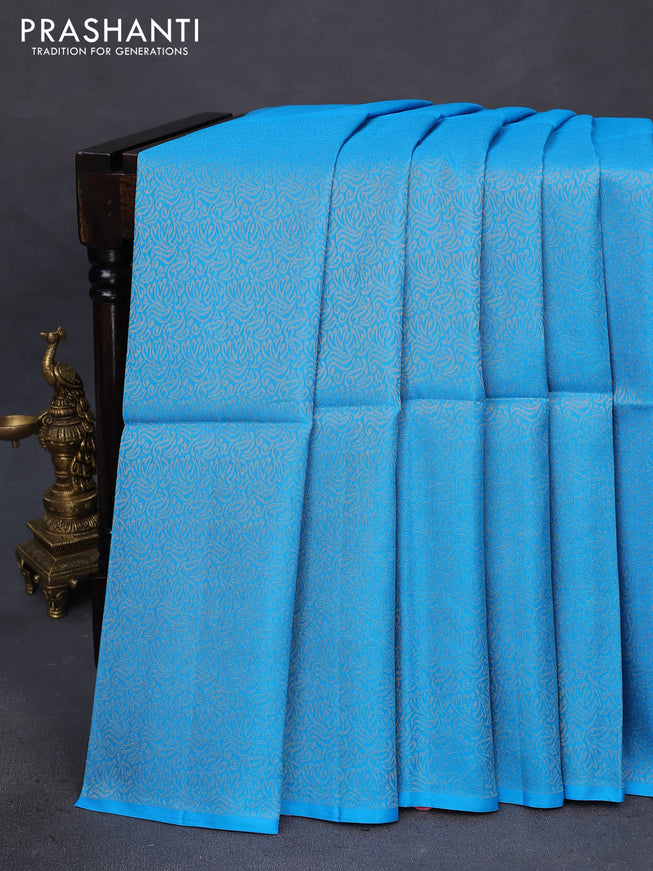 Kanchipuram soft silk saree cs blue and light pink with half and half style and long zari woven border