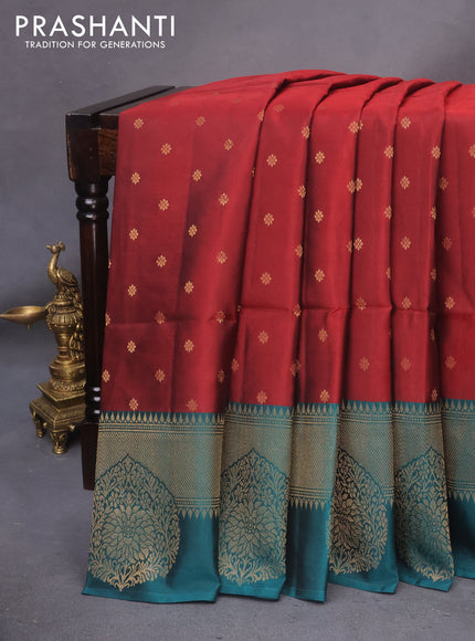 Kanchipuram soft silk saree maroon and peacock green with allover zari woven floral buttas and zari woven border