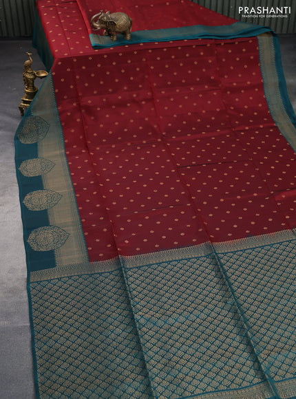 Kanchipuram soft silk saree maroon and peacock green with allover zari woven floral buttas and zari woven border