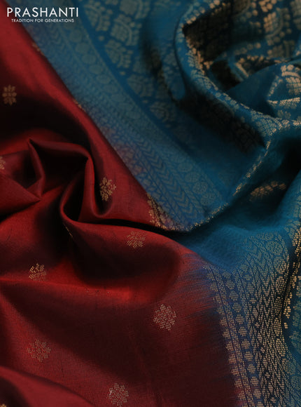 Kanchipuram soft silk saree maroon and peacock green with allover zari woven floral buttas and zari woven border