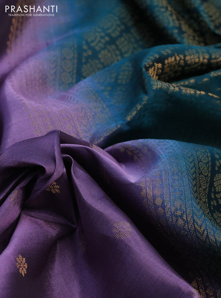 Kanchipuram soft silk saree lavender shade and peacock green with allover zari woven floral buttas and zari woven border