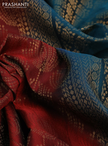 Kanchipuram soft silk saree maroon and peacock green with allover zari woven brocade weaves and zari woven border