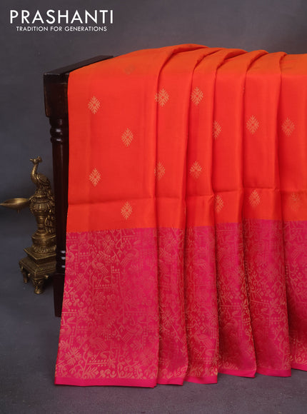 Kanchipuram soft silk saree orange and pink with allover zari woven buttas and long rich zari woven border