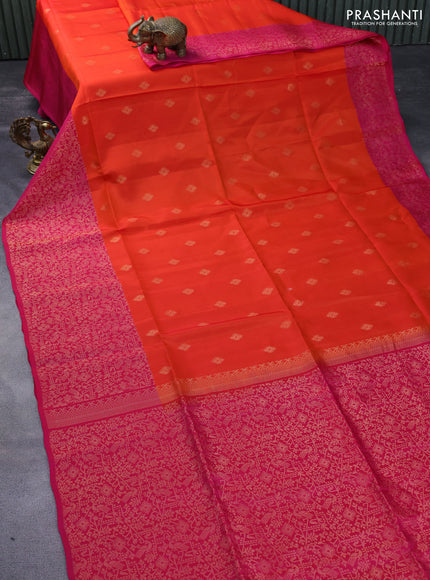 Kanchipuram soft silk saree orange and pink with allover zari woven buttas and long rich zari woven border