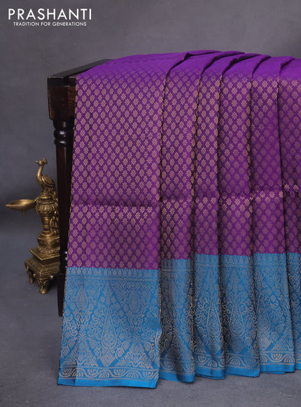 Kanchipuram soft silk saree violet and cs blue with allover zari woven brocade weaves and zari woven border