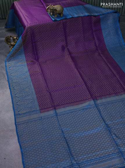 Kanchipuram soft silk saree violet and cs blue with allover zari woven brocade weaves and zari woven border