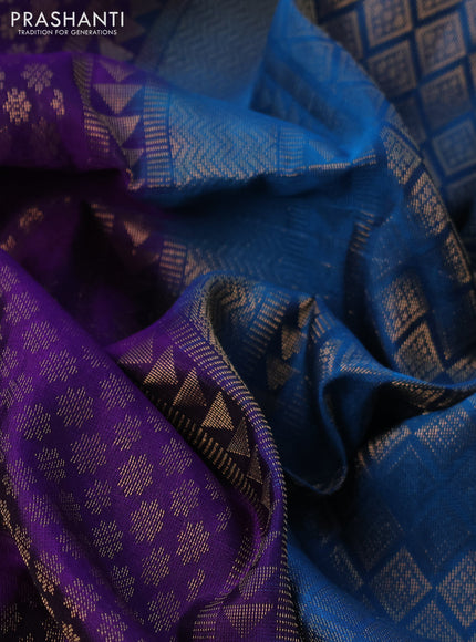 Kanchipuram soft silk saree violet and cs blue with allover zari woven brocade weaves and zari woven border