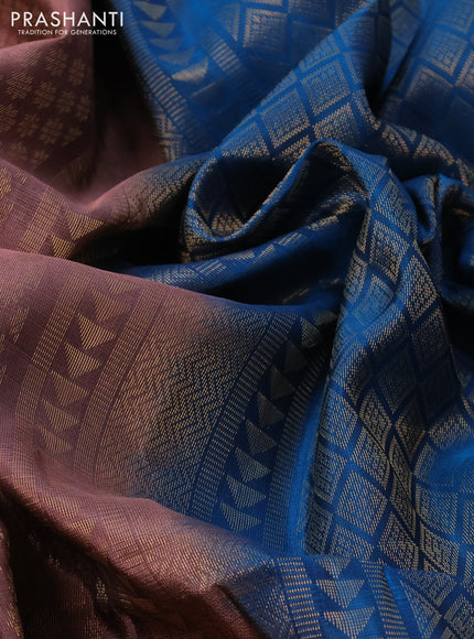 Kanchipuram soft silk saree rosy brown and cs blue with allover zari woven brocade weaves and zari woven border