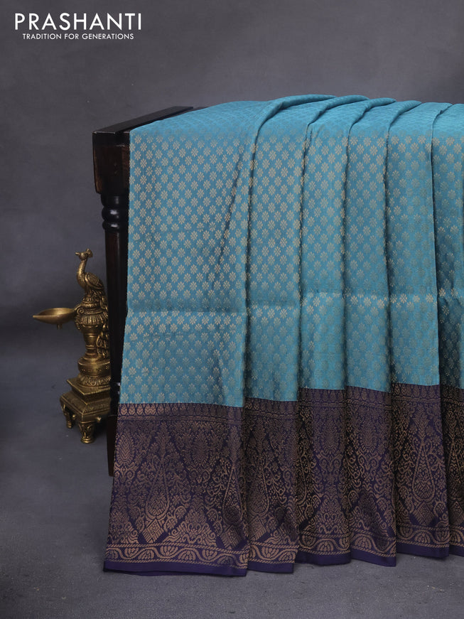 Kanchipuram soft silk saree blue shade and dark blue with allover zari woven brocade weaves and zari woven border