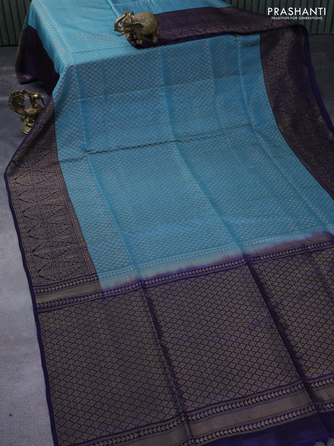 Kanchipuram soft silk saree blue shade and dark blue with allover zari woven brocade weaves and zari woven border