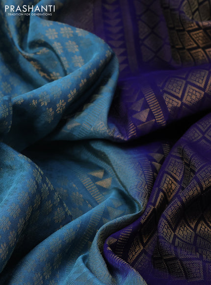 Kanchipuram soft silk saree blue shade and dark blue with allover zari woven brocade weaves and zari woven border