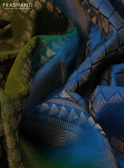 Kanchipuram soft silk saree sap green and cs blue with allover zari woven brocade weaves and zari woven border