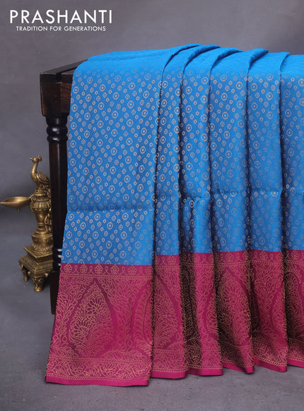 Kanchipuram soft silk saree cs blue and purple with allover zari woven butta weaves and rich zari woven border