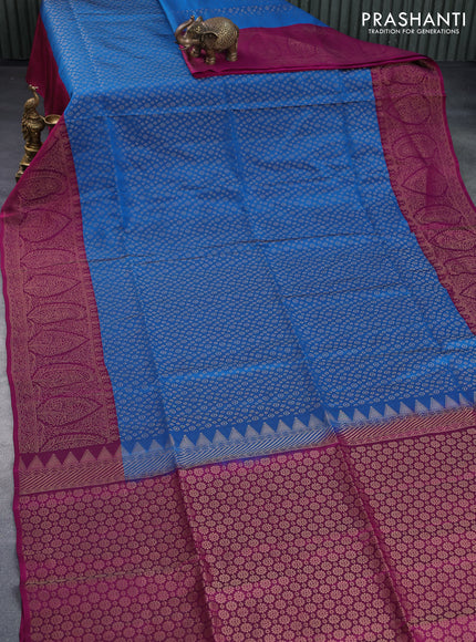 Kanchipuram soft silk saree cs blue and purple with allover zari woven butta weaves and rich zari woven border