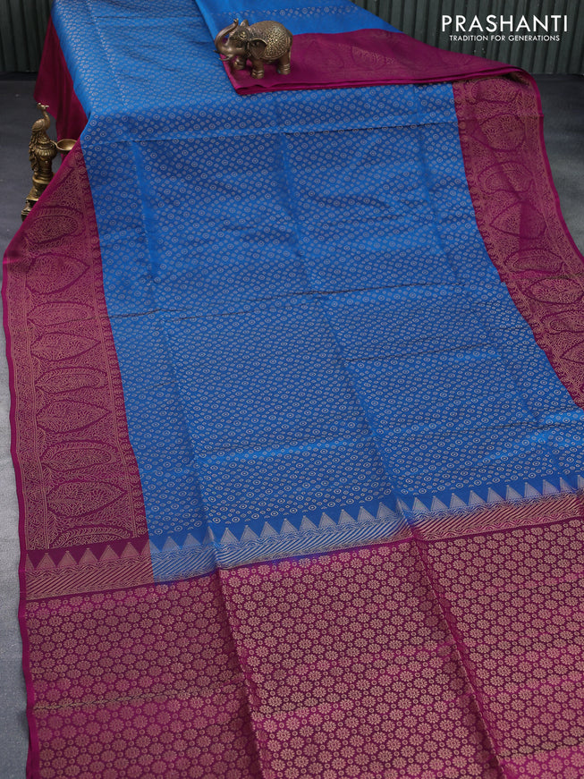 Kanchipuram soft silk saree cs blue and purple with allover zari woven butta weaves and rich zari woven border