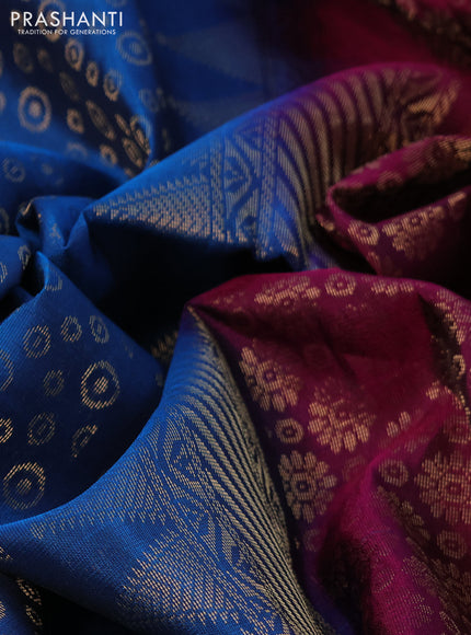 Kanchipuram soft silk saree cs blue and purple with allover zari woven butta weaves and rich zari woven border