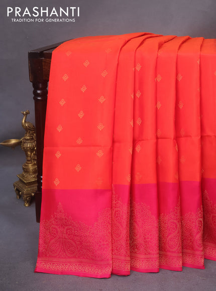 Kanchipuram soft silk saree orange and pink with allover zari woven buttas and rich zari woven border