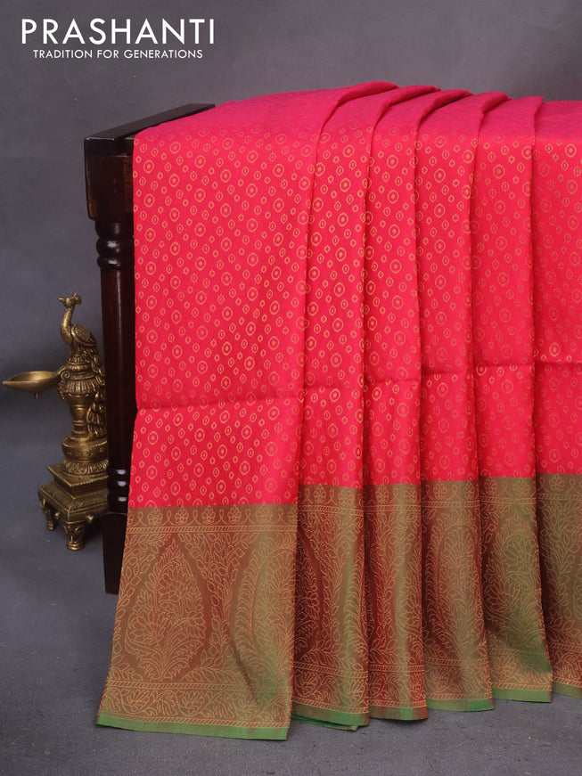 Kanchipuram soft silk saree reddish pink and dual shade of greenish red with allover zari woven buttas and rich zari woven border