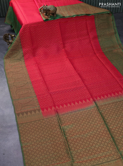 Kanchipuram soft silk saree reddish pink and dual shade of greenish red with allover zari woven buttas and rich zari woven border