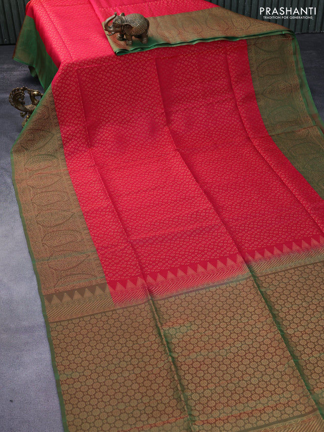 Kanchipuram soft silk saree reddish pink and dual shade of greenish red with allover zari woven buttas and rich zari woven border