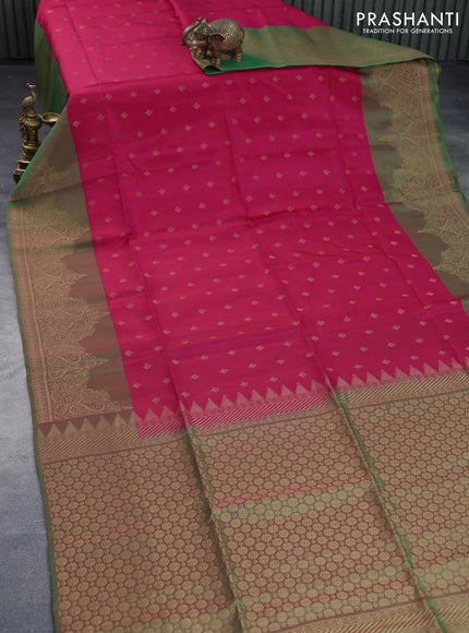 Kanchipuram soft silk saree pink and dual shade of green with allover zari woven buttas and rich zari woven border