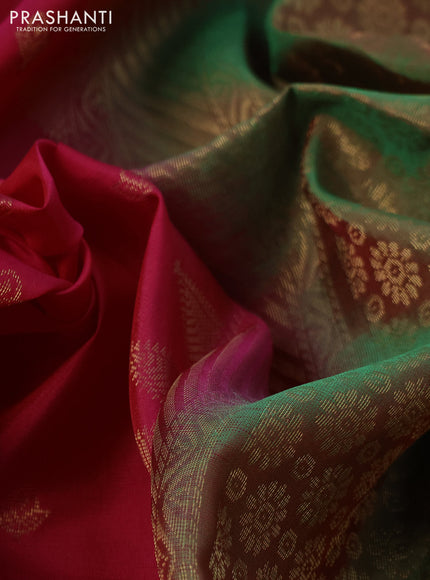 Kanchipuram soft silk saree pink and dual shade of green with allover zari woven buttas and rich zari woven border