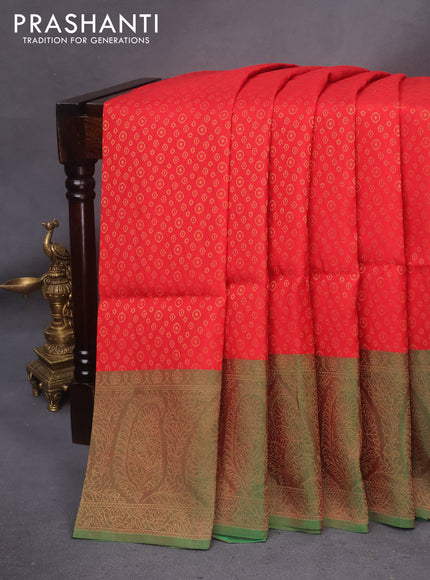 Kanchipuram soft silk saree red and dual shade of greenish red with allover zari woven butta weaves and rich zari woven border