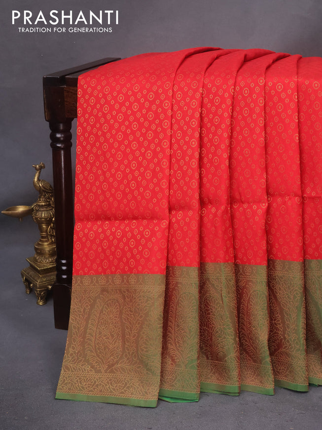 Kanchipuram soft silk saree red and dual shade of greenish red with allover zari woven butta weaves and rich zari woven border