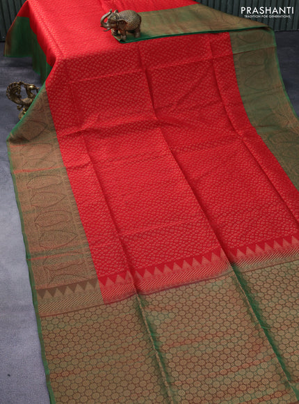 Kanchipuram soft silk saree red and dual shade of greenish red with allover zari woven butta weaves and rich zari woven border