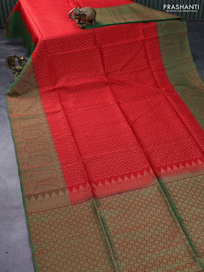 Kanchipuram soft silk saree red and dual shade of greenish red with allover zari woven butta weaves and rich zari woven border