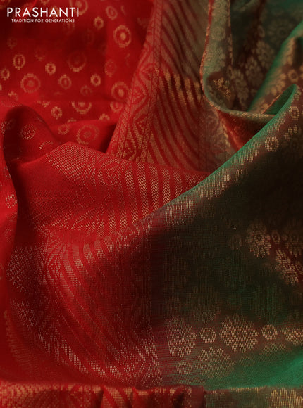 Kanchipuram soft silk saree red and dual shade of greenish red with allover zari woven butta weaves and rich zari woven border