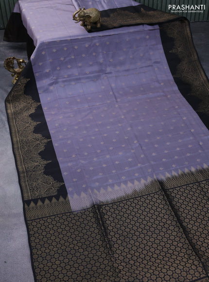 Kanchipuram soft silk saree grey and black with allover zari woven butta weaves and rich zari woven border