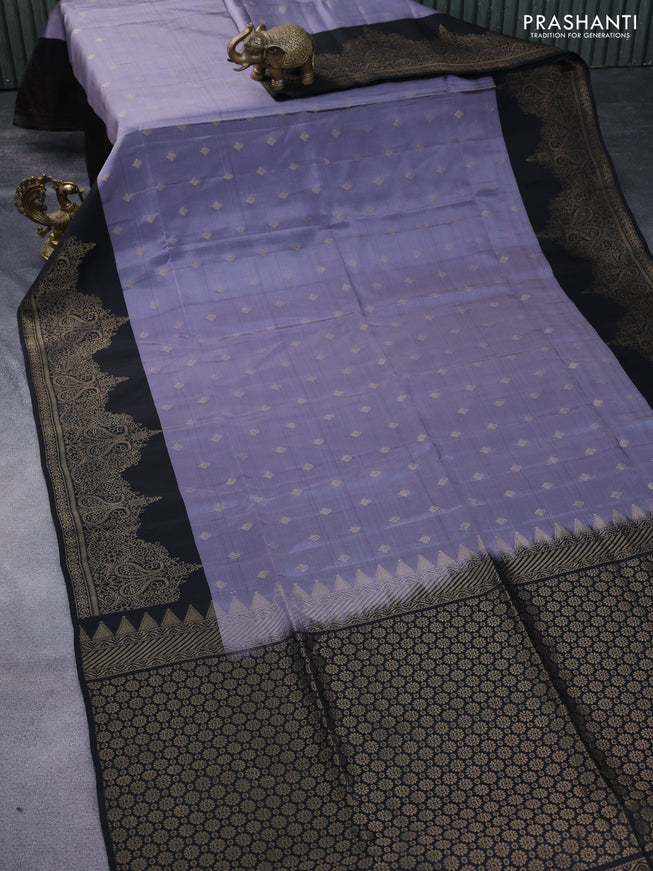 Kanchipuram soft silk saree grey and black with allover zari woven butta weaves and rich zari woven border