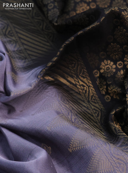 Kanchipuram soft silk saree grey and black with allover zari woven butta weaves and rich zari woven border